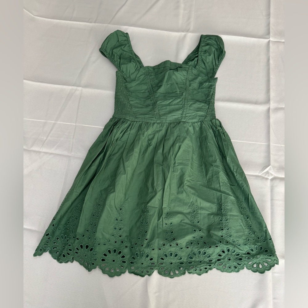 American Eagle Small Green Ruched Cap Sleeve Mini Dress